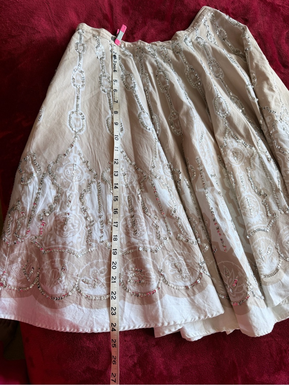 SilkLand Beige & White Embellished Circle Skirt - Picture 6 of 8